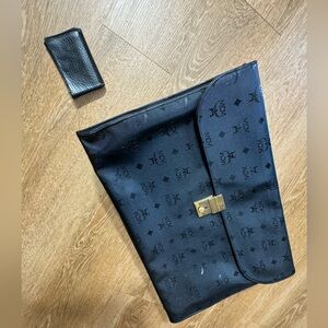 Authentic MCM Vintage Nylon Leather Clutch Hand Bag Purse in Black w/ Wallet